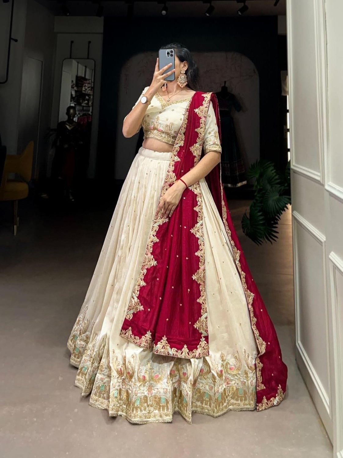 Lehenga Choli with Sequins Embroidery Work & Unstitched Blouse for Weddings and Special Occasions