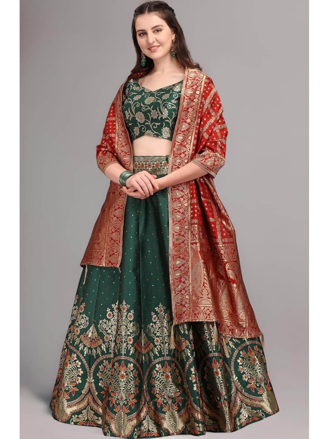 Women's Jacquard Semi-Stitched Lehenga choli