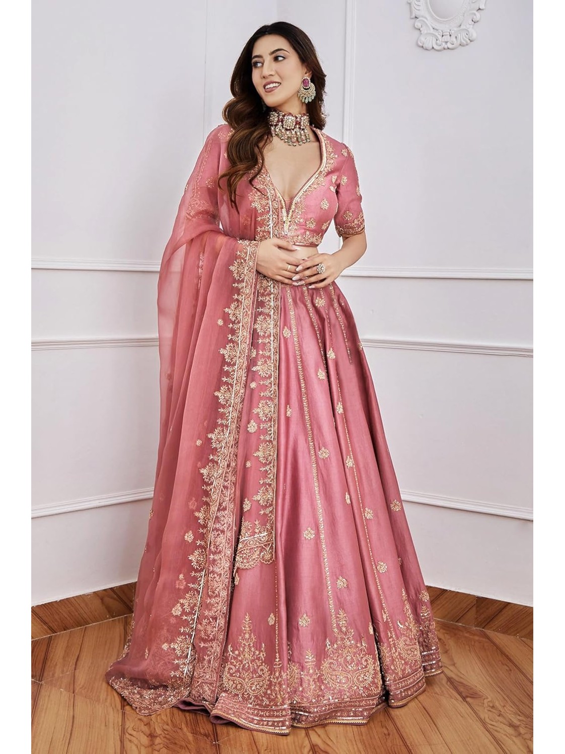 Women's Satin Embroidery Sequence Work Lehenga Choli Set with Dupatta